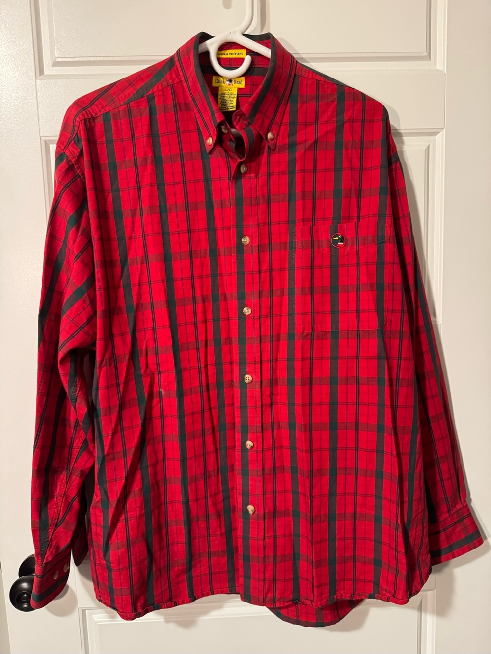 Duck Head 100% Cotton Plaid Button-Down Shirt, Red/Navy, Size Large